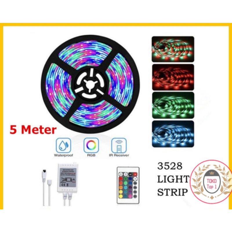 Lampu led STRIP 3528 smd 2835 IP44 ip 44 RGB+remot+ADAPTOR+modul SET