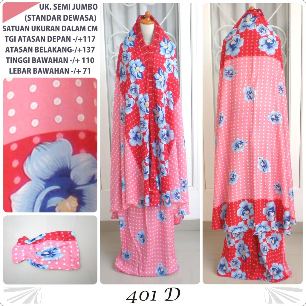 Mukena bali dewasa katun rayon motif bunga & polkadot 401D semi jumbo