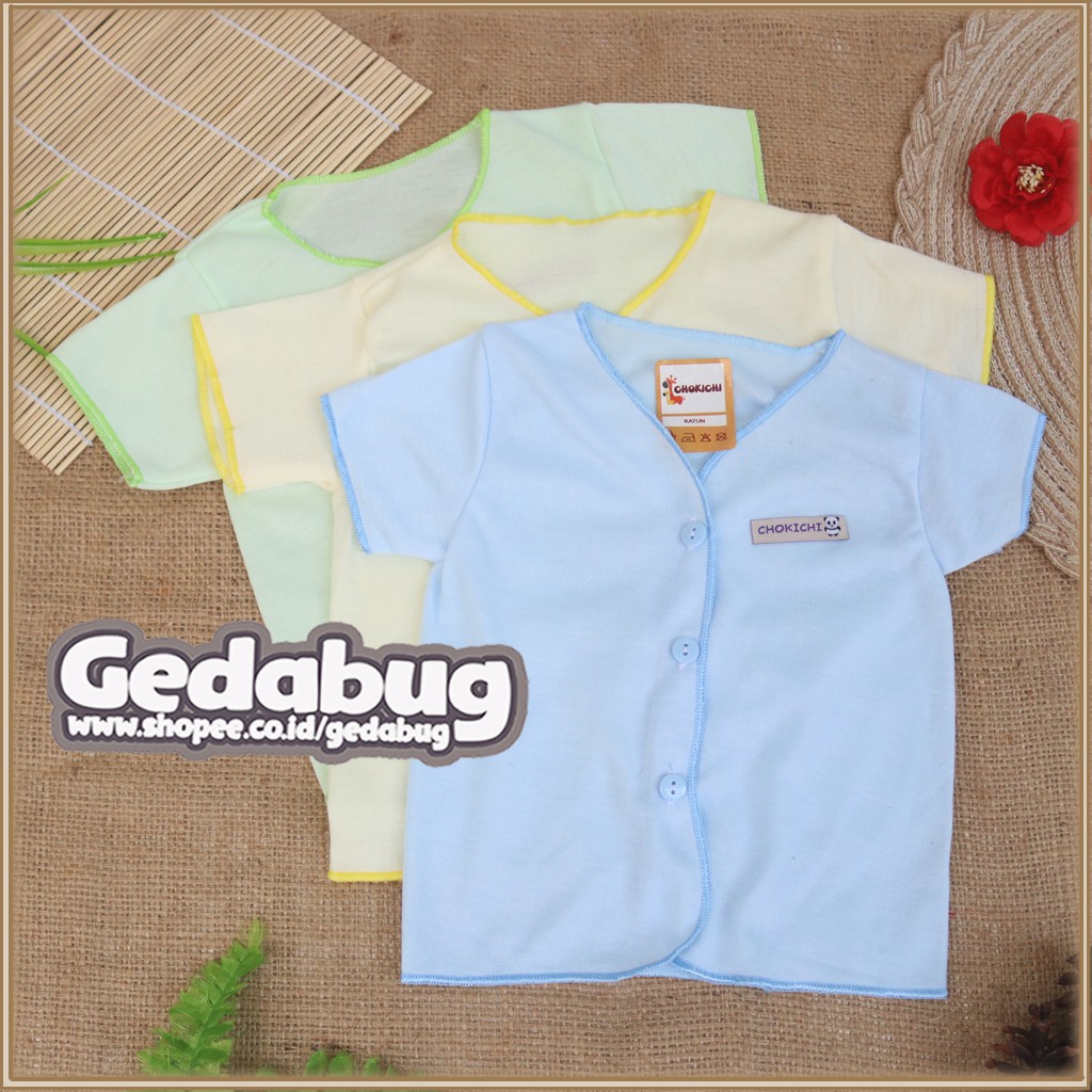 6pcs - Baju Pendek Bayi SNI CHOKICHI Polos Warna size Newborn 0-4 Bulan