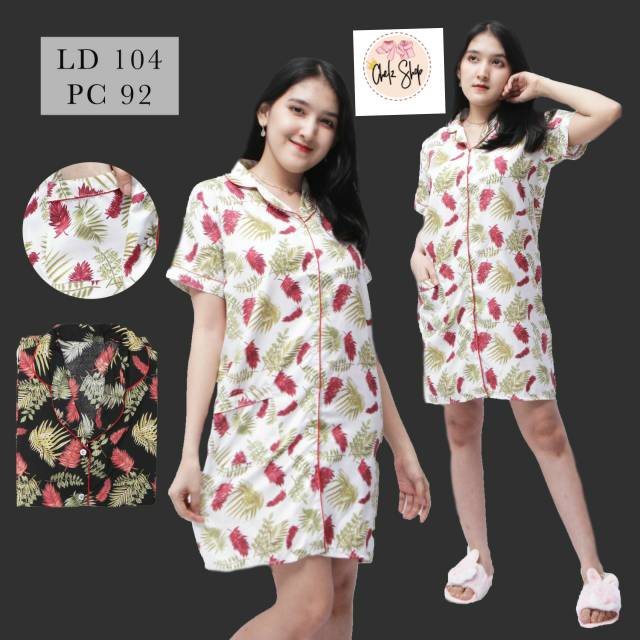 Baju Tidur Daster Wanita/Cewek Katun Motif Daun Luina