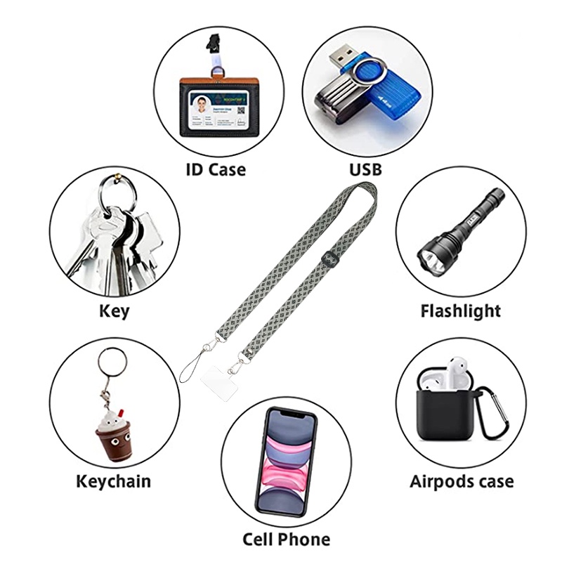 Tali Lanyard Leher 2 Warna Dapat Disesuaikan Anti Hilang Untuk Case Holder Gantungan Kunci Tas Ponsel