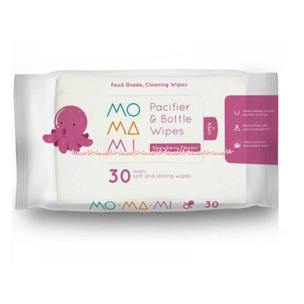 Momami Pacifier Wipes 30lembar Tisu Basah Untuk Membersihkan Mainan Bayi Teether Gigitan Botol Susu Pacifier Alat Pumping Pompa Asi Wet Tissue Mommami Pink Tissue