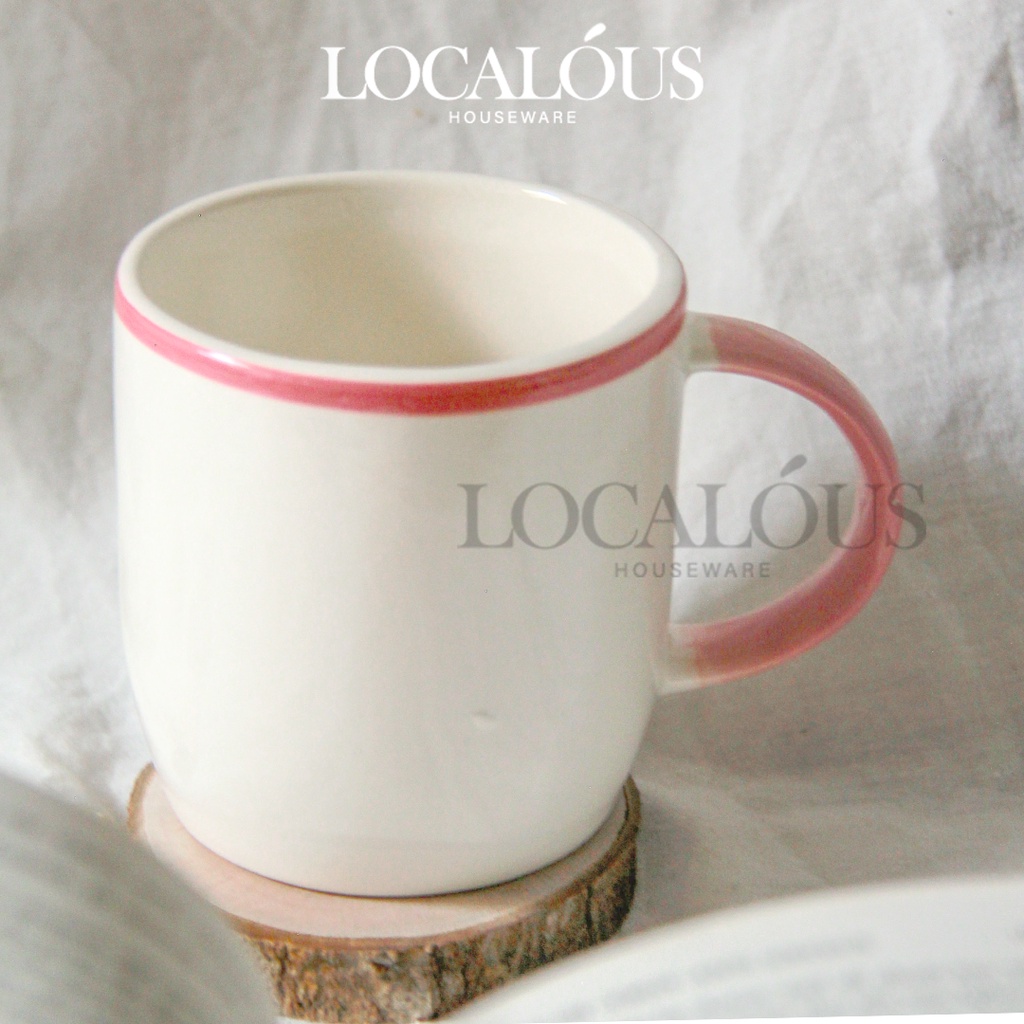 Mug Keramik Putih Garis Warna /Cangkir Cafe Kado / Gelas Estetik Korea / Kado Gelas Minum