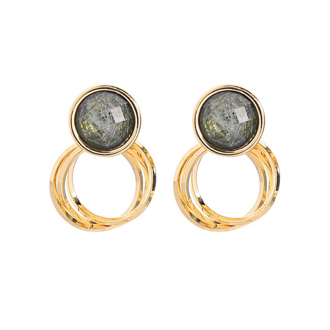 LRC Anting Tusuk Fashion Round S925 Sterling Silver Double Earrings F89209