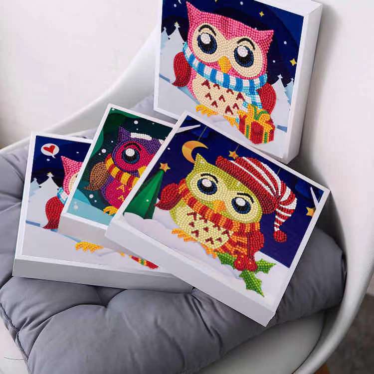 5D Diamond Painting DIY Kids Craft lukisan kristal FREE Frame - OWL