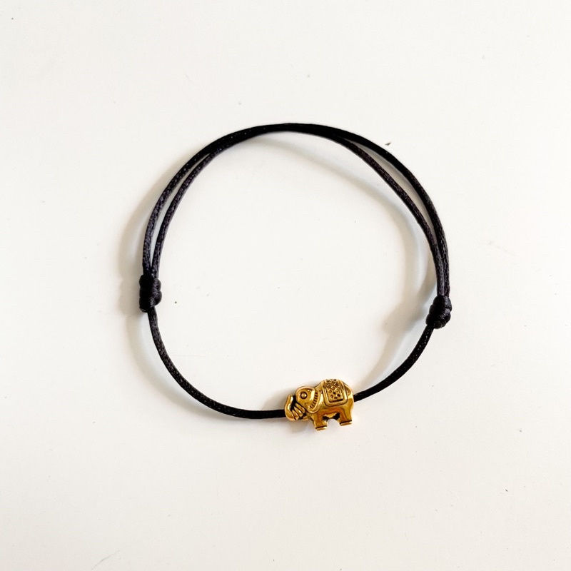 gelang tangan simple charm gajah emas loliastuff (gelang unisex/ gelang tali/ gelang etnik/ gelang charm/ gelang hitam/ gelang friendship)