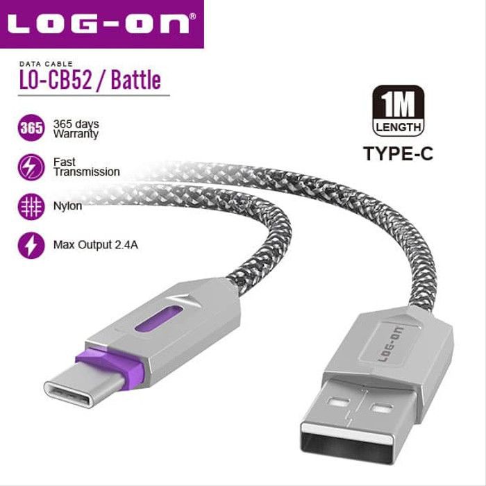 KABEL DATA BATTLE LO-CB52 TYPE TIPE C USB CABLE 2.4A FAST CHARGING LOG ON