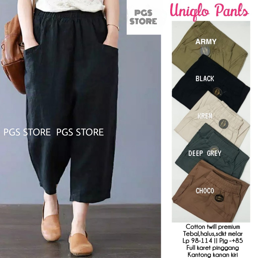 Celana Kulot Katun Uniqllo Pants Size Jumbo Bahan Cotton Twill Stretch Premium / Celana Korea / Celana Oversize Katun Twill