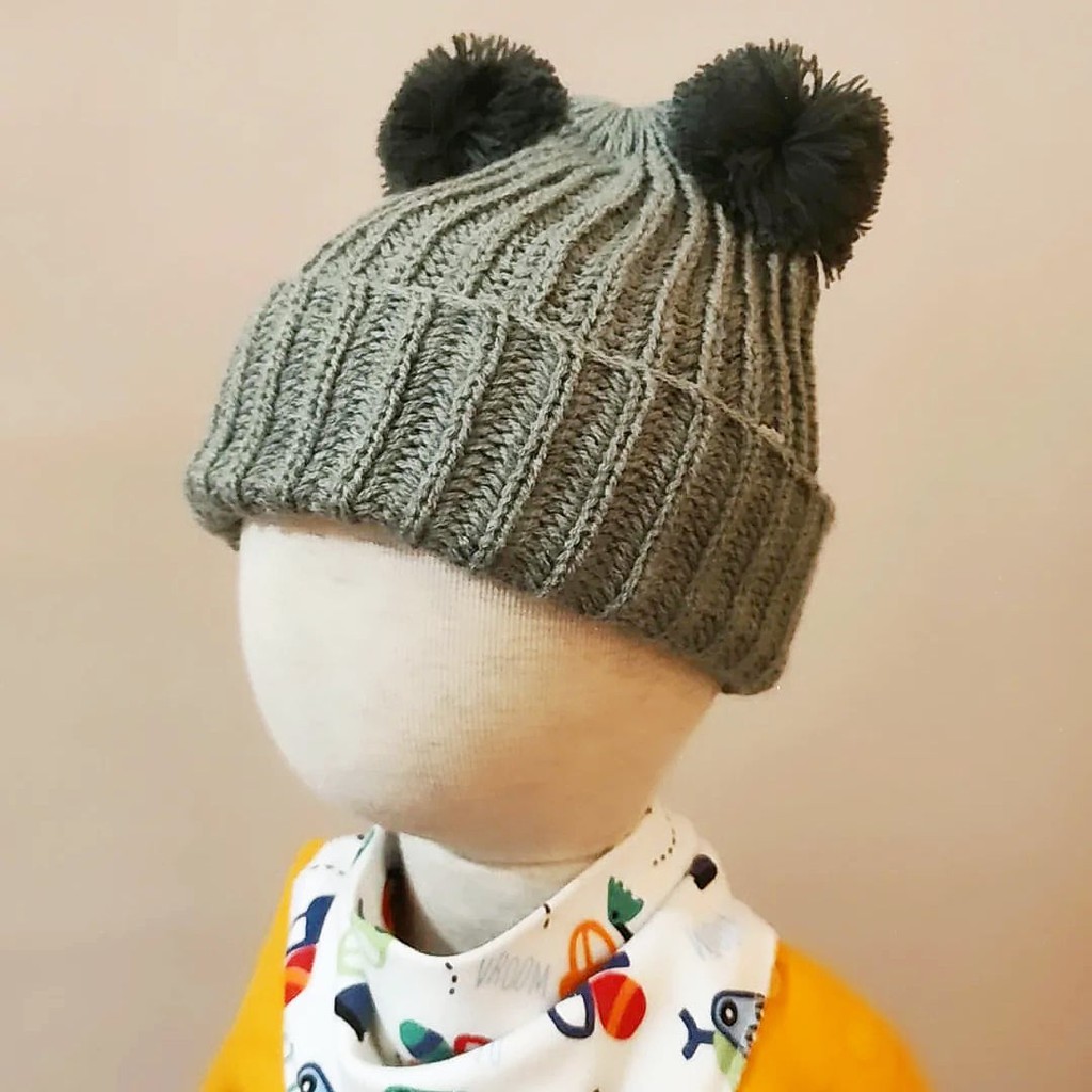 Klik Mds Topi Bayi Laki-Laki Perempuan Motif Kupluk Pompom / Topi Anak Bayi Usia 0-12 Bulan-2