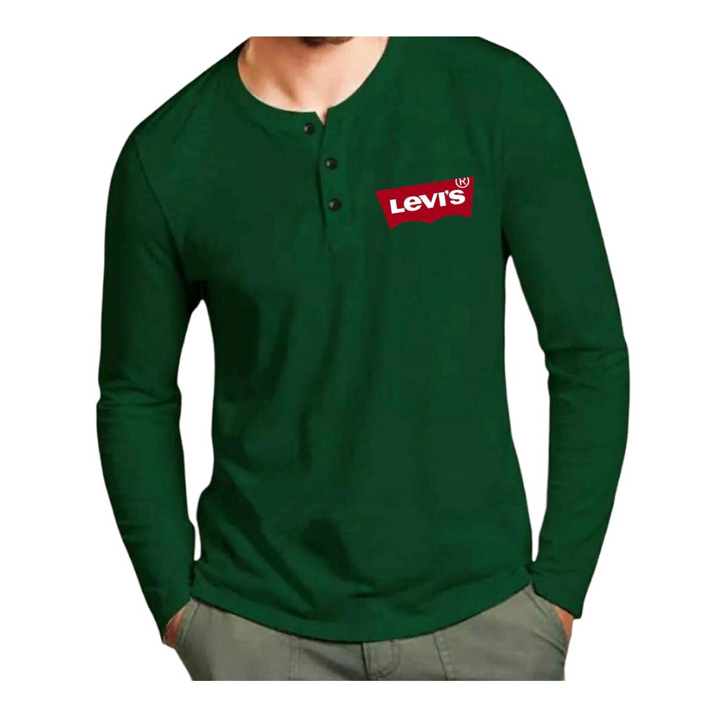 kaos pria distro terbaru/kaos kancing lengan panjang/kaos henley pria terbaru/kaos kancing depan pri