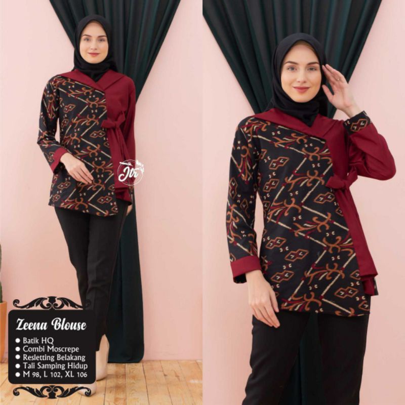 tey-17 Batik Wanita ASJ SA HRB026 Kenogo Kemeja Tosca Pendek-Zena maroon