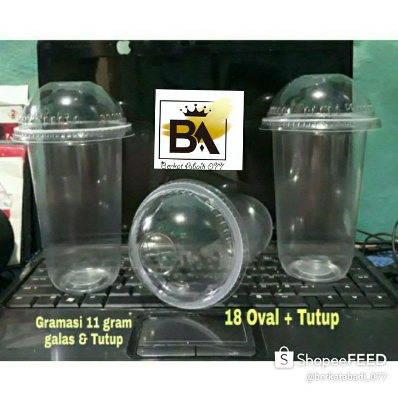 Gelas Plastic Cup PP 18 Oz Oval  +TUTUP CEMBUNG(8 gram+ 2 gram)