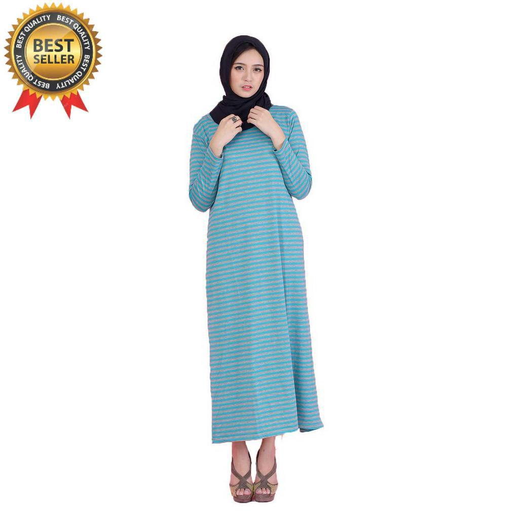 Long Dress Gamis Maxi lengan Panjang corak salur -  Maxi salur