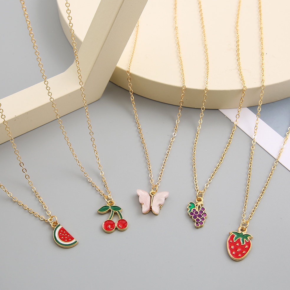 5pcs / set Kalung Choker Rantai Emas Dengan Liontin Buah Butterfly Untuk Wanita