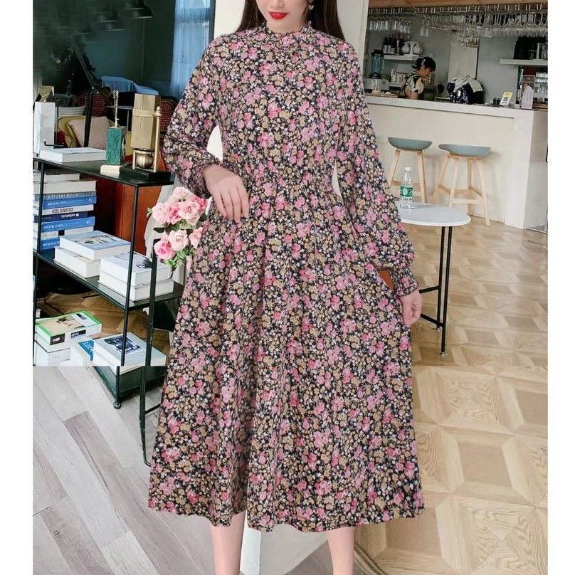 Gaun Wanita Motif Floral Dress Vintage Korean Style 9920 - 9925-FLORAL6
