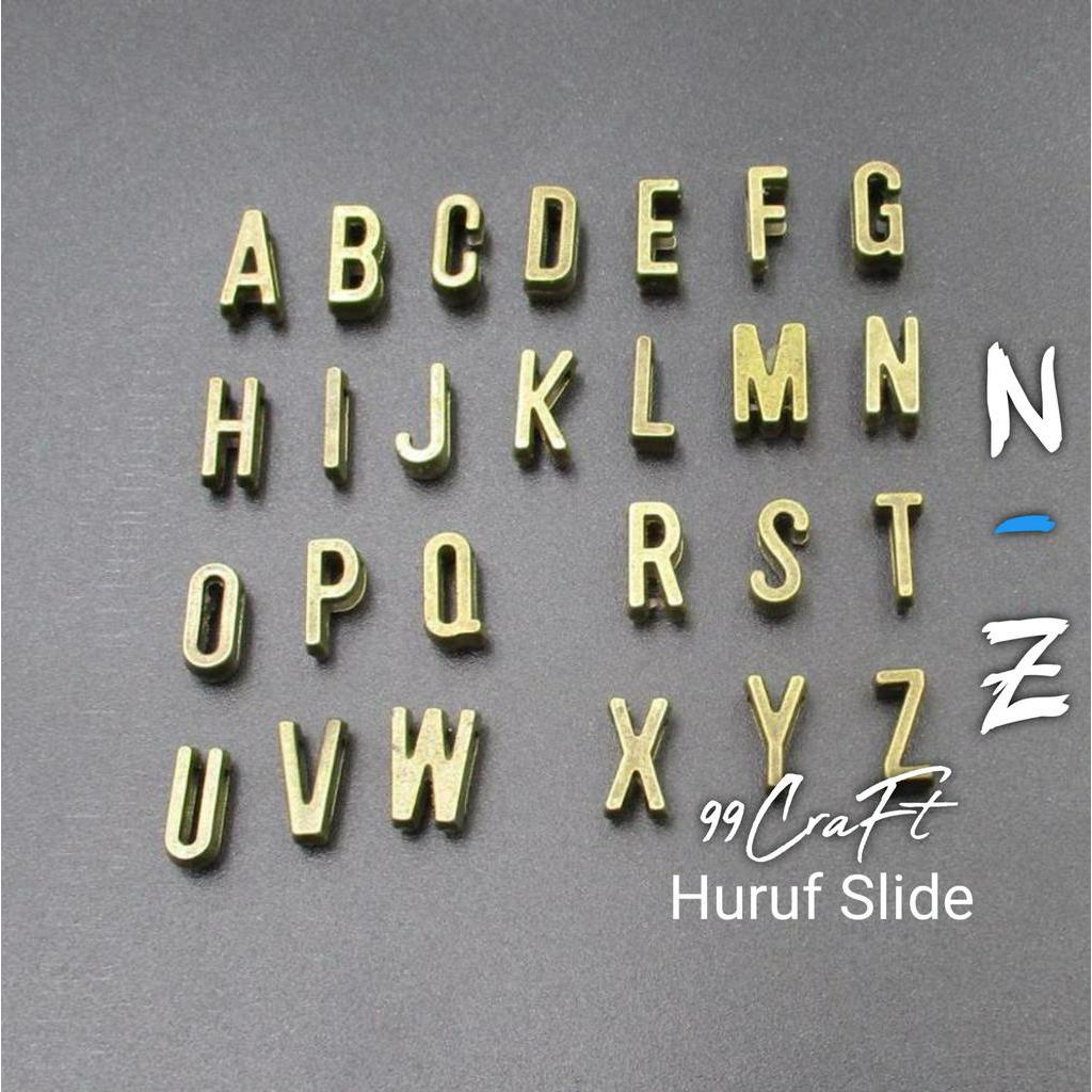 Charm manik huruf slide bronze silver bahan kerajinan gelang simple couple huruf N-Z
