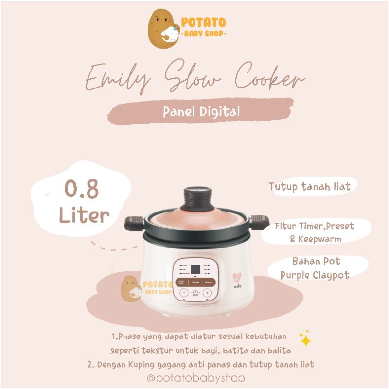 Emily - Slow Cooker Purple Claypot 0.8L  (tanah liat)