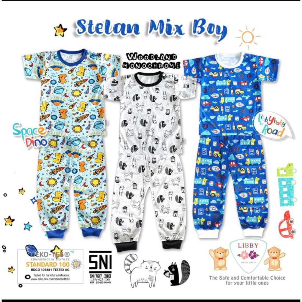 LIBBY 1 Pcs Setelan Oblong Pendek Celana Panjang Motif Ukuran XXL & 2L