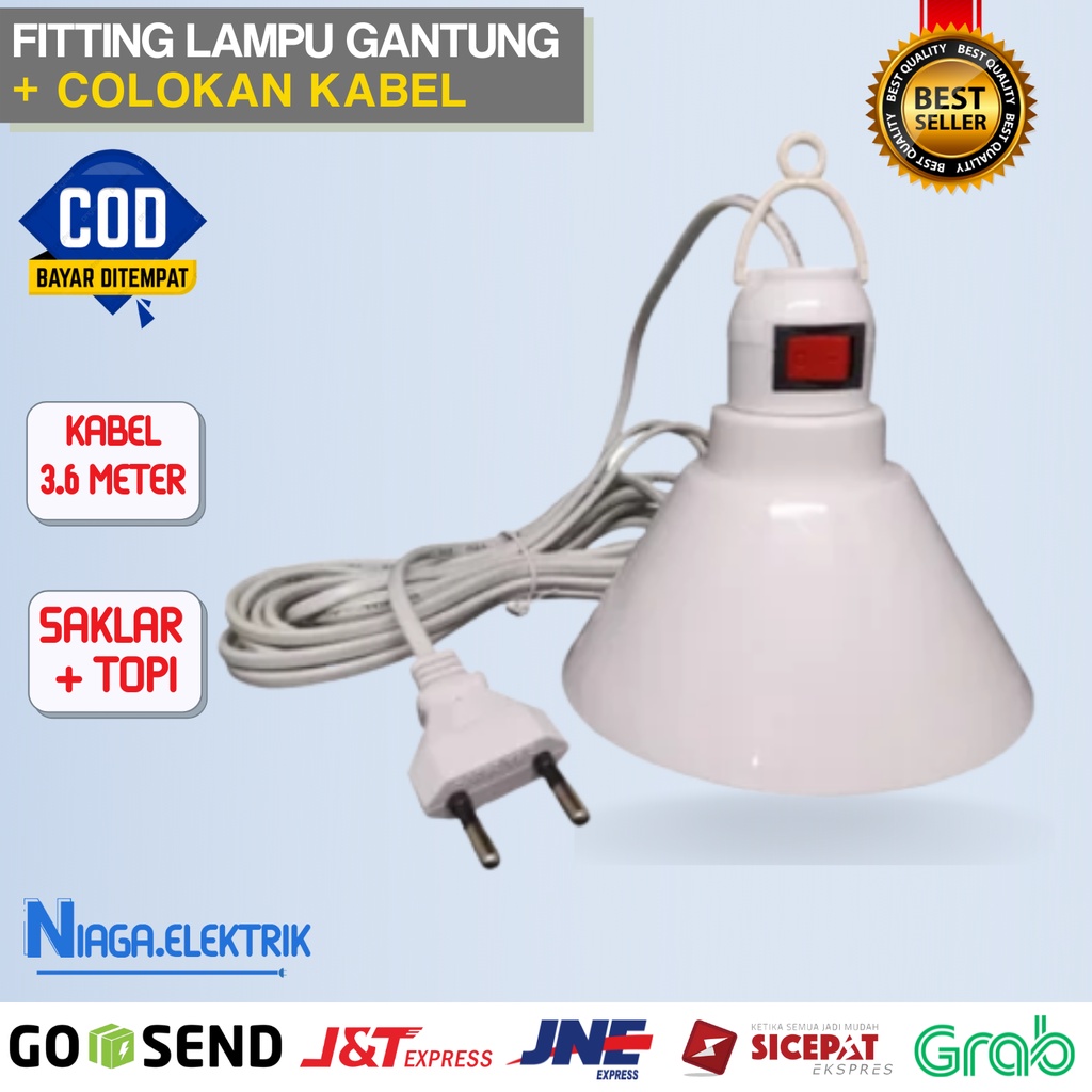Fitting fiting lampu gantung kap dengan saklar dan panjang kabel 3.5 meter dudukan bohlam pakai colo