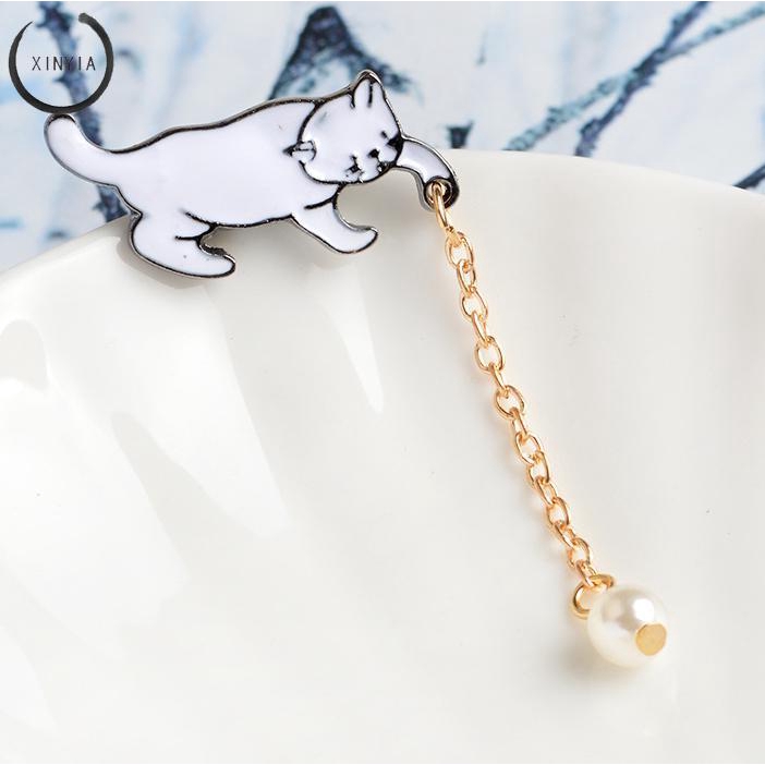 Kreatif Kecil Yang Lucu Putih Mutiara Kucing Bros Pins Chic Fashion Jewelry Bros