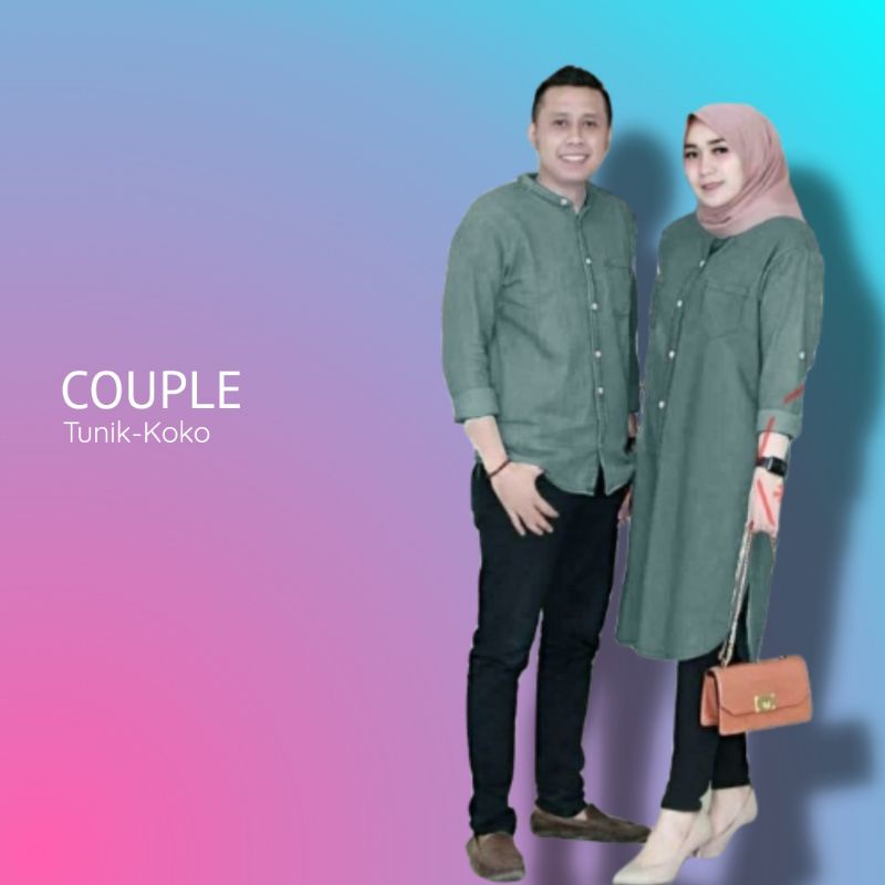 [Tunik-Koko] Baju Seragam Couple Pesta Suami Istri Formal Polos - Kapel Kemeja Pria Wanita Katun