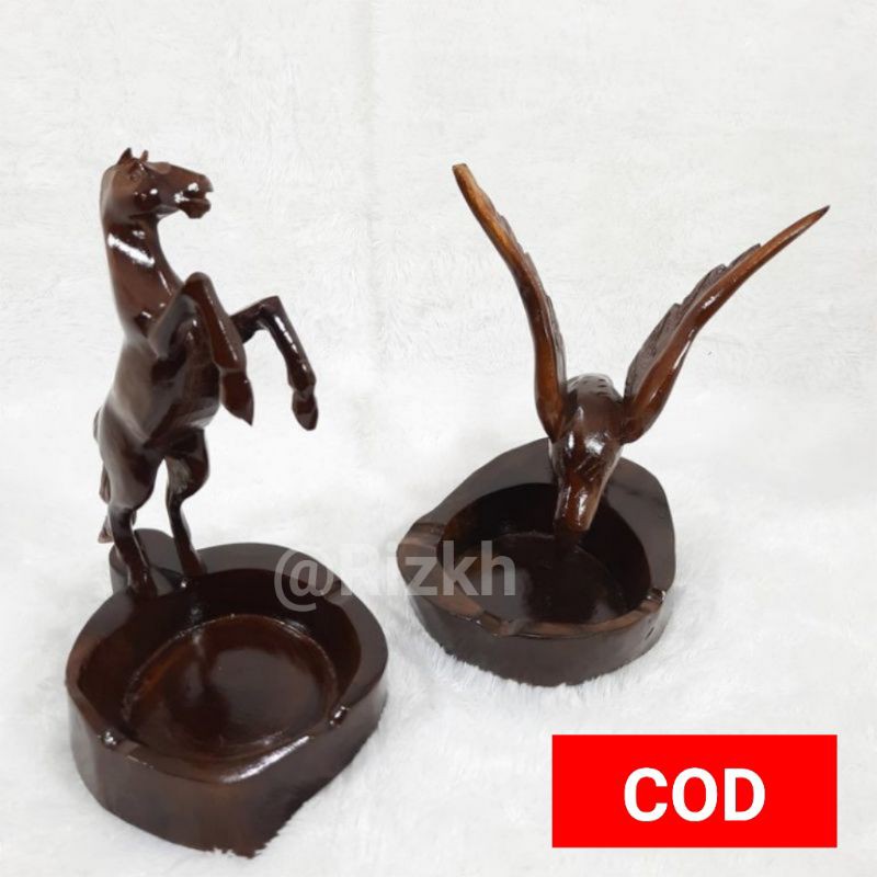 Set Dua Asbak Kayu Jati Kuda Dan Elang