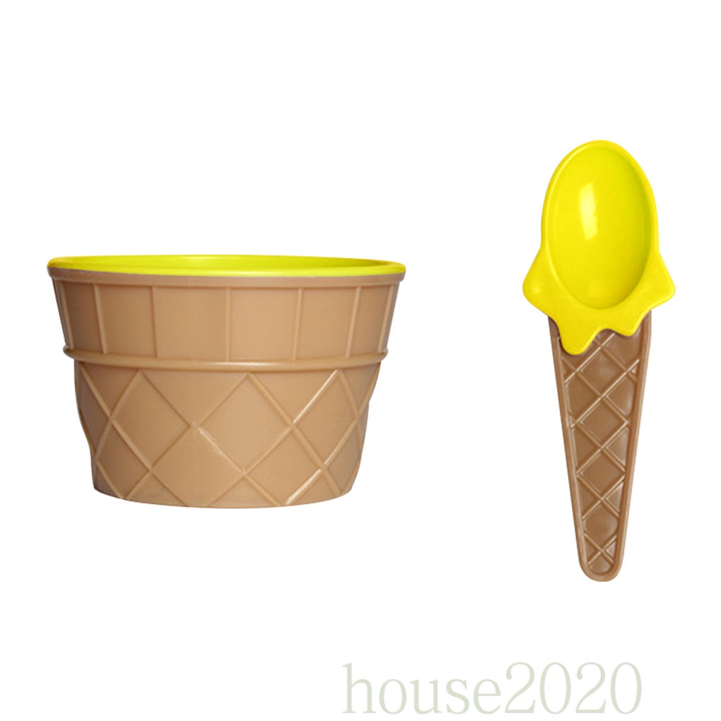 [HOUSE2020]Kids Ice Cream Cup Children Dessert Ice Cream Mixing PP Bowl with Spoon Dinnerware Tableware, Yellow