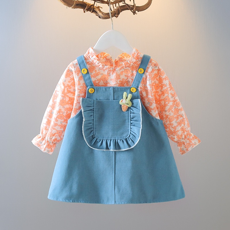 【Happy Baby】0- 4Tahun QZ-71 Setelan Terusan Soft &amp; Elegant Dress Bahan Jeans  Ringan