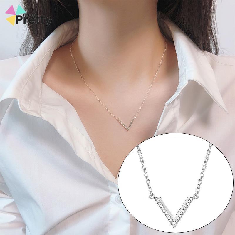 Liontin berbentuk huruf V Wanita Desain Niche Fashion Temperamen Kalung Mewah Ringan - PD