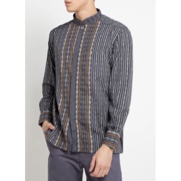 Baju koko pria Batik ARJUNA WEDA lengan panjang hitam motif tenun songket