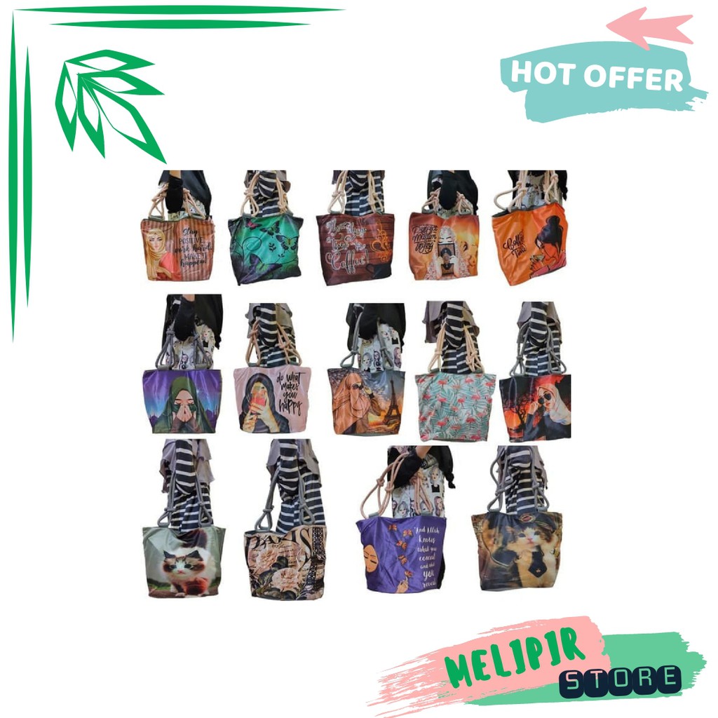 ToteBag Tali Sumbu Printing Muslimah - Tas wanita tali sumbu printing high quality