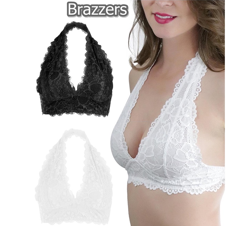 Bra Bh Bikini Pantai Renang Wanita Brukat Transparan Tali Leher Sexy Menggoda Tanpa Kawat Dan Busa U