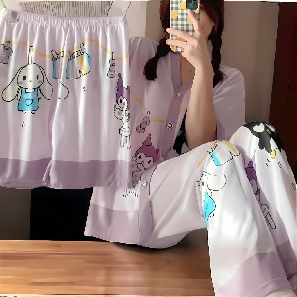 Pamelo Piyama 3in1 Baru Stelan Piyama Import Baju Tidur Import Pakaian wanita Korea Style