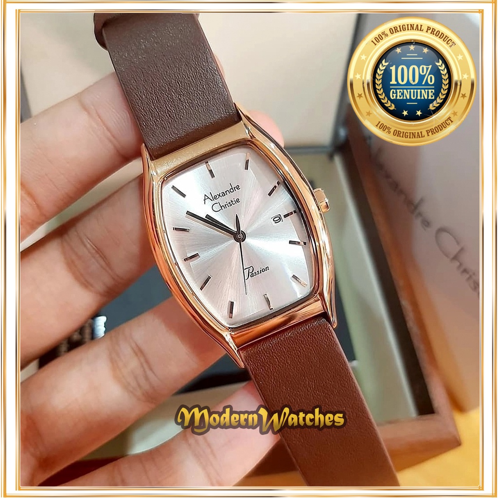 Jam Tangan Kulit Wanita Alexandre Christie AC 2939 Ori Coklat Rosegold Brown Alexander Terbaru Laris
