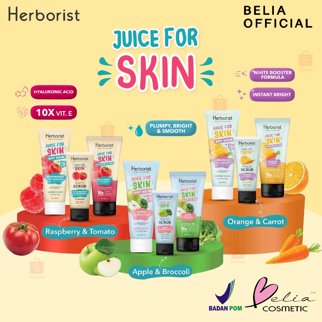 ❤ BELIA ❤ Herborist Juice For Skin Body Serum | Face Scrub | Exfoliating Gel Scrub | BPOM