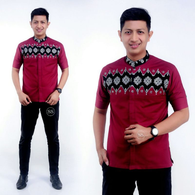 BAJU PRIA BATIK KOMBINASI BATIK KOKO MODERN