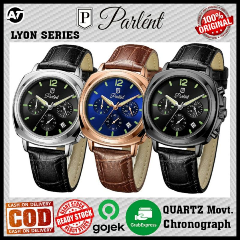 Jam Tangan Parlent Lyon - Chrono Date - Tali Kulit - Quartz Jam Tangan Pria ORIGINAL