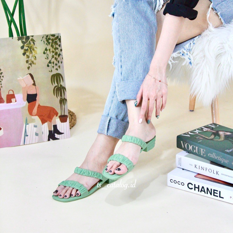 Sandal Slop Kerut BEST SELLER Import Mokaya 3305-55 atau LCR 3305-1 dan 3305-2-Hijau Olive
