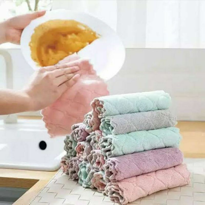 Kain Lap Microfiber Cuci Piring Anti Minyak Dapur Tangan Serbaguna Ukuran 25x17cm