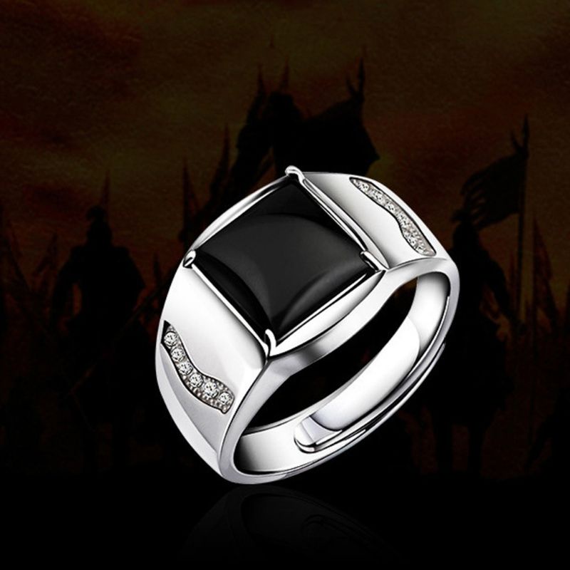 Cincin Pria Perak Black Onix Mewah Elegan Modern Minimalis