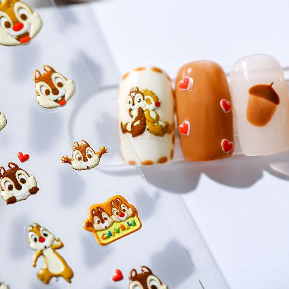 Needway Kartun Stiker Kuku Lucu Fashion Chipmunk Cinta Hati Perekat Diri DIY Nail Art Dekorasi