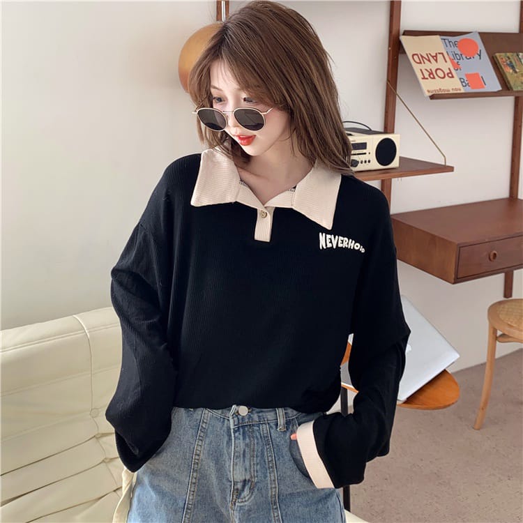 NEVERHOOD COLLAR SWEATER KERAH WANITA - SWEATSHIRT SWEATER - PAKAIAN WANITA KOREA