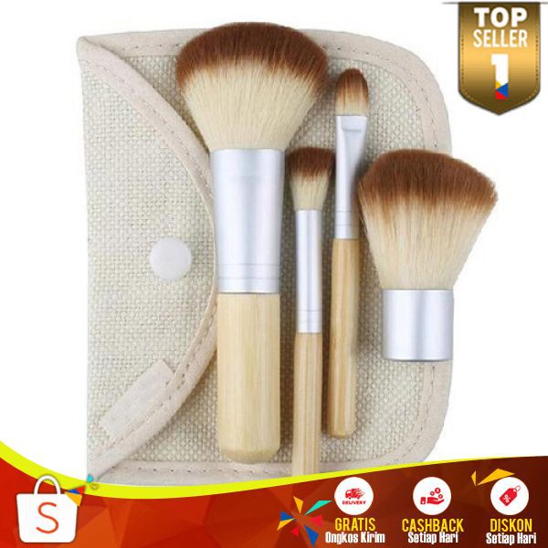 Kuas Make Up Bambu 4set MU 17 Brush Makeup Muka Berkualitas Brus Wajah Tdk Mudah Rusak Multifungsi