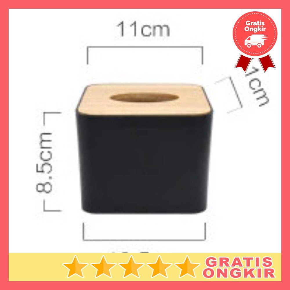 Grab Medan Kotak Tisu Kayu Multifungsi Model Kotak 10.5x11x8.5cm YANZ ZJ003 - Black