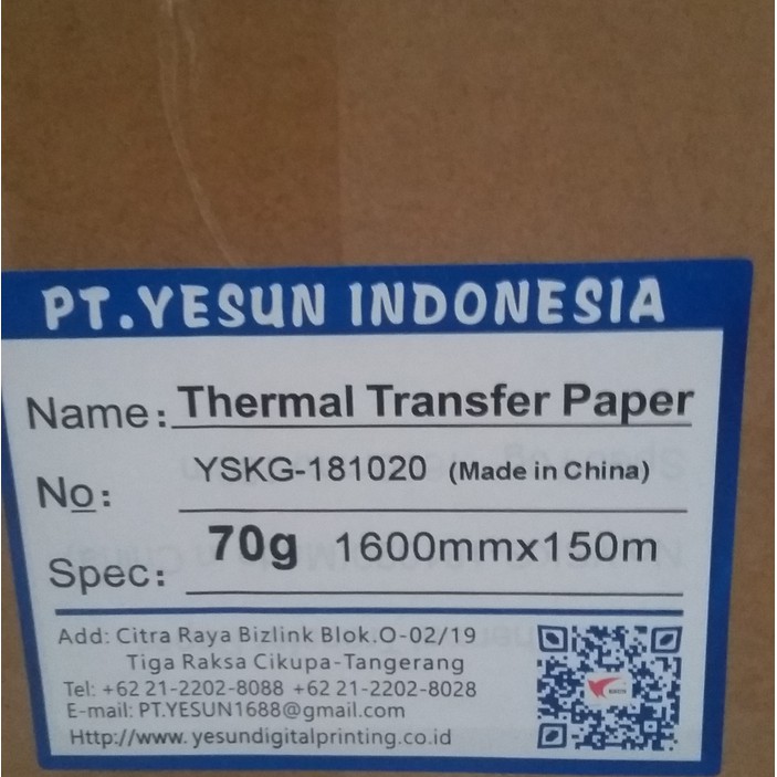 

Kertas Sublim Cepat Kering Ukuran 70 G ( 1,6 x 150 m )