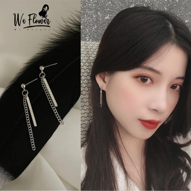 We Flower Anting Rantai Rumbai Menjuntai Desain Bunga Warna Silver Gaya Minimalis Untuk Wanita