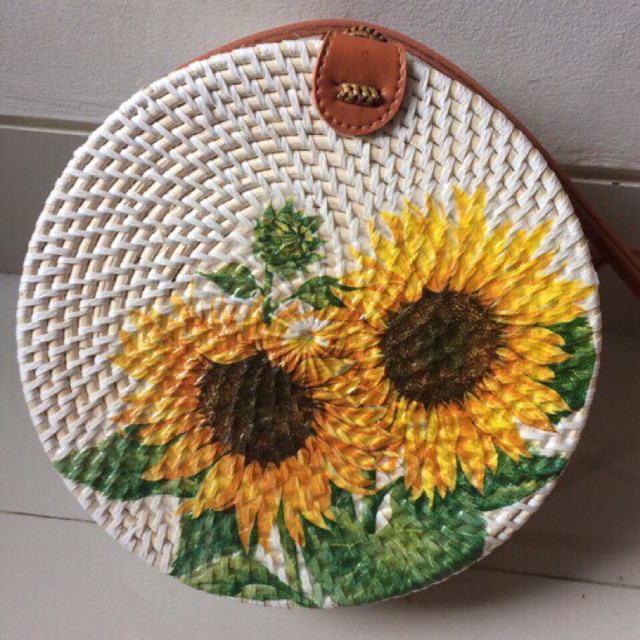 Tas rotan Bali bunga matahari