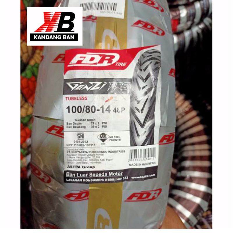 BAN TUBLES MATIC FDR GENZI PRO 100/80.14 BAN BARU, 100% ORIGINAL, GRATIS PENTIL