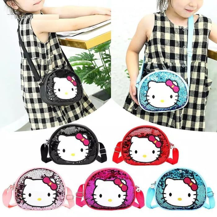 TBI Tas Anak Bahu Hello Kitty Sequins Payet Mengkilat Kucing Kartun