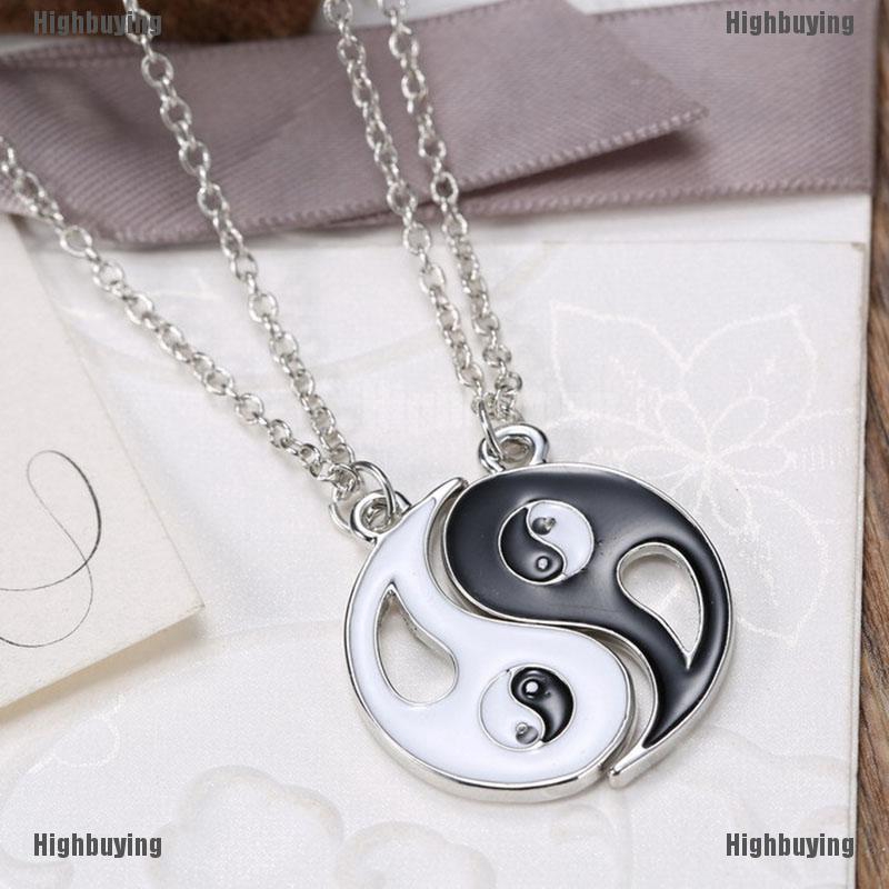 2pcs Kalung Persahabatan Liontin Yin Yang Warna Hitam Putih Untuk Pasangan